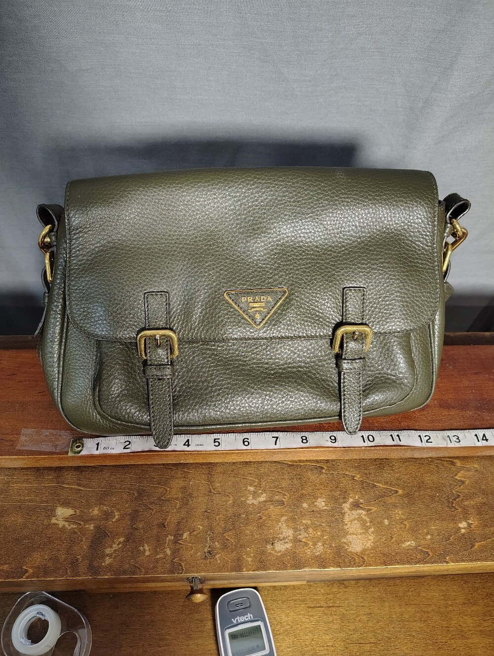 Prada Olive Green Leather Crossbody Bag - Picture 2 of 16